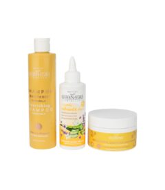 Set 3 produse pentru parul si scalpul uscat 600ml, Maternatura, eco-bio, sampon nutritiv 250ml, masca de par 200ml si lotiune de par 150ml