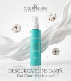 Balsam Spray Leave-In pentru Par 150 ml cu Flori de Bumbac MaterNatura EcoBioOrganic, Descurcare Instant, Anti Frizz, Hidratare, Fara Clatire, Nu Ingreuneaza Parul, Pentru Par Umed sau Uscat