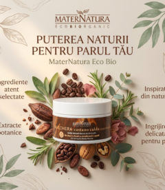 Masca nuantatoare par Warm Brown Chocolate 200ml, intensifica reflexele calde castanii, revigoreaza nuantele aluna si ciocolata, hidrateaza, ofera stralucire si moliciune, pentru par natural sau vopsit, eco bio organic, MaterNatura